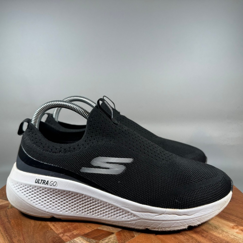 Skechers Go Run Elevate Black White Slip On Sneakers 128320 Womens 8.5